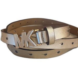 Michaels Kors Women's Gold Shimmer Belt with Signature Plaque Buckle
